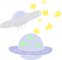 flat color illustration of flying saucer and planet png