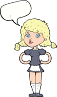 caricatura, feliz, camarera, mujer, con, burbuja del discurso png