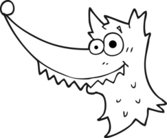 hand drawn black and white cartoon wolf head png