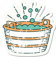 worn old sticker of a tattoo style tin bath png