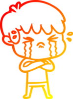 warm gradient line drawing of a cartoon boy crying png