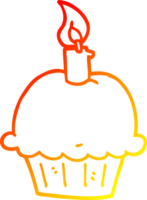 warm gradient line drawing of a cartoon birthday cupcake png