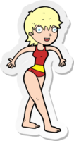 sticker of a cartoon happy woman in swimming costume png