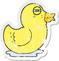 autocollant rétro en détresse d'un canard en caoutchouc de dessin animé png