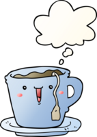 cute cartoon cup and saucer with thought bubble in smooth gradient style png