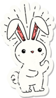 worn old sticker of a tattoo style cute bunny png