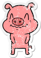 distressed sticker of a nervous cartoon pig png