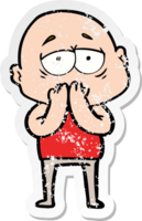 distressed sticker of a cartoon tired bald man png
