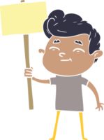 happy flat color style cartoon man with sign png