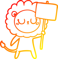 warm gradient line drawing of a cartoon lion with protest sign png