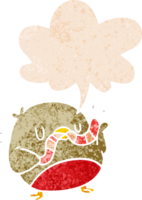 desenho animado robin com Minhoca com discurso bolha dentro grunge angustiado retro texturizado estilo png