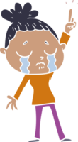 mujer llorando de dibujos animados de estilo de color plano levantando la mano png