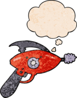 cartoon ray gun with thought bubble in grunge texture style png