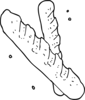 hand drawn black and white cartoon baguette png