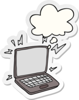 cartoon laptop computer with thought bubble as a printed sticker png