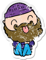 distressed sticker of a man with beard sticking out tongue png