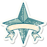 worn old sticker with banner of a star png