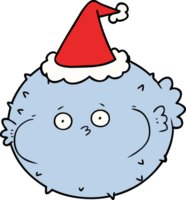 hand drawn line drawing of a puffer fish wearing santa hat png