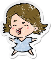 distressed sticker of a cartoon girl pulling face png