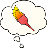 dessin animé flamboyant torche avec pensée bulle dans lisse pente style png