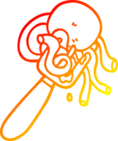 chaud pente ligne dessin de une dessin animé spaghetti et Boulettes de viande sur fourchette png