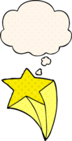 cartoon shooting star with thought bubble in comic book style png