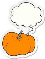 cartoon pumpkin squash with thought bubble as a printed sticker png