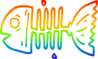rainbow gradient line drawing of a cartoon fish bones png