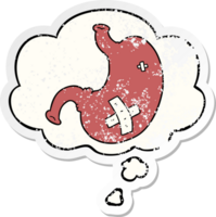 cartoon stomach with thought bubble as a distressed worn sticker png