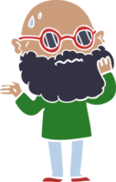 piatto colore stile cartone animato preoccupato uomo con barba e occhiali da sole png