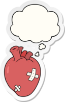 cartoon heart with thought bubble as a printed sticker png