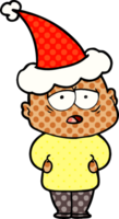 hand drawn comic book style illustration of a tired bald man wearing santa hat png