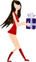 cartoon fashion girl with present png