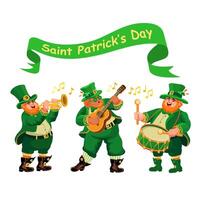 Musicians in leprechaun costumes. Saint Patricks Day. Holiday  Vector illustration.