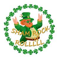 Saint Patricks Day. Cheerful leprechaun. Shamrock and roll. Vector illustration.