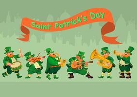 St. Patricks Day. Funny musicians in leprechaun costumes. Vector illustration.