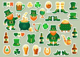 Sticker pack of symbols for St. Patrick's Day.  Vector set.