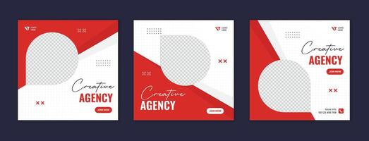 Red creative corporate social media post design bundle. Set of minimal editable business vector template