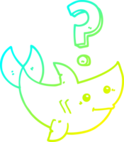 cold gradient line drawing of a cartoon shark asking question png