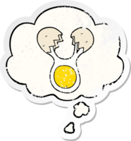 cartoon cracked egg with thought bubble as a distressed worn sticker png