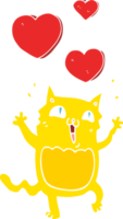 chat de dessin animé de style plat couleur fou amoureux png