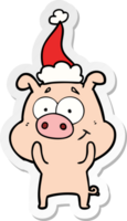 contento mano dibujado pegatina dibujos animados de un cerdo vistiendo Papa Noel sombrero png