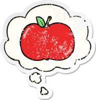 cartoon apple with thought bubble as a distressed worn sticker png