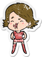 distressed sticker of a cartoon girl pulling face png