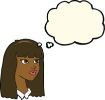 cartoon pretty girl with long hair with thought bubble png