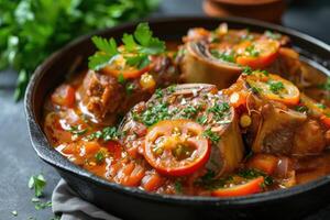 ai generado oferta y sabroso, osso buco - un clásico italiano plato. generativo ai foto