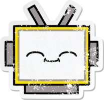 verontruste sticker van een schattig cartoon robothoofd png