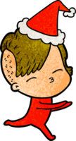 hand dragen texturerad tecknad serie av en flicka i onesie bär santa hatt png
