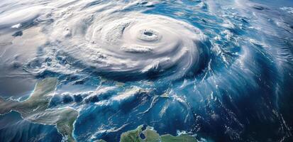 ai generado huracán que se acerca el americano continente visible encima el tierra , un ver desde el satélite foto