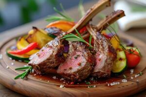 AI generated Grilled rack of lamb with Saute vegetables photo